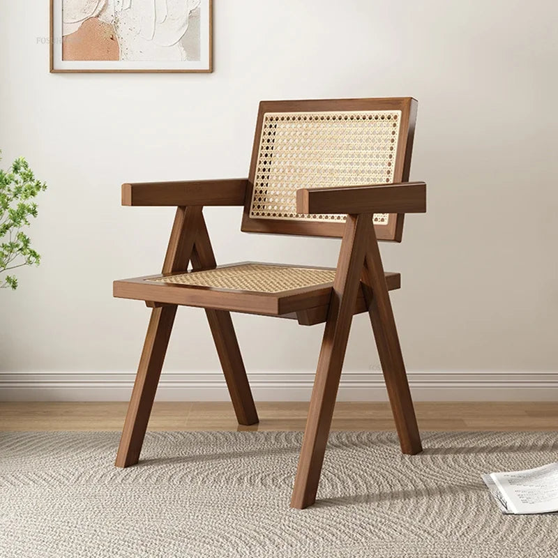 Replica Pierre Jeanneret Dining Chair with Arms Solid Wood