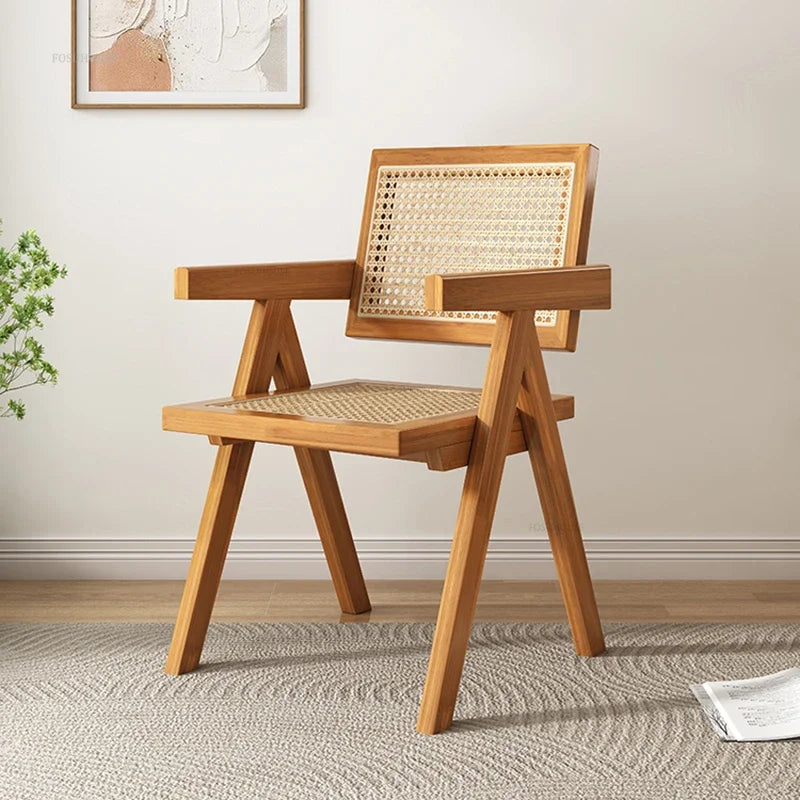 Replica Pierre Jeanneret Dining Chair with Arms Solid Wood